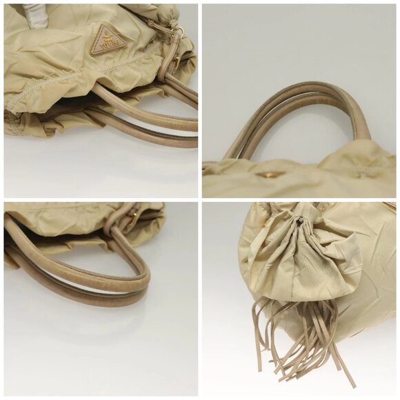 PRADA Hand Bag Nylon Beige Gold Auth 129942 - Picture 16 of 16